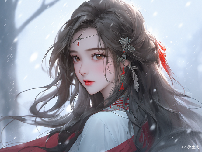 25岁中国美少妇的灰色长卷发与红唇轻纱裙