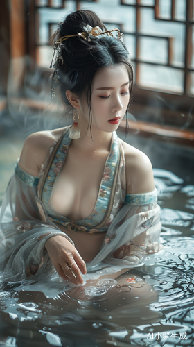 室内澡堂里的迷人古装美女