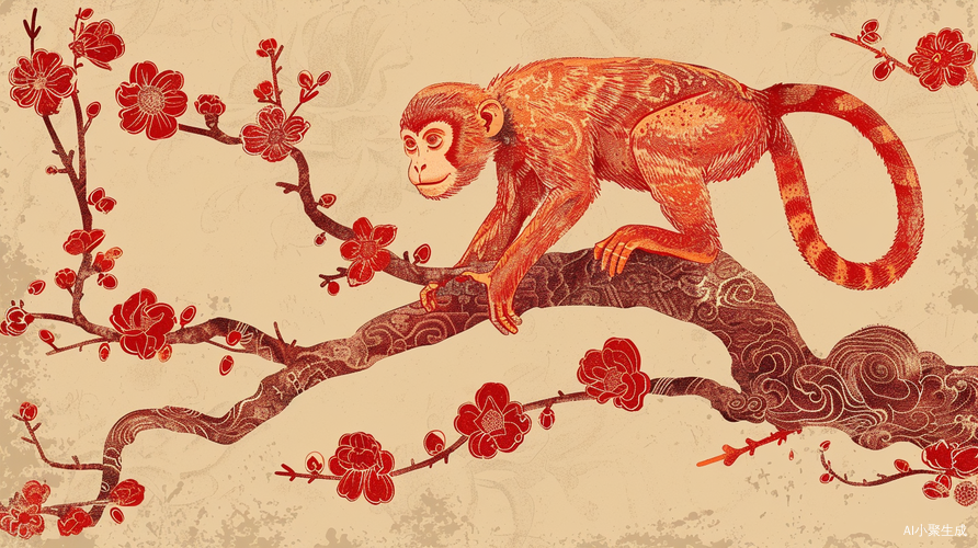 生肖猴中国剪纸风格