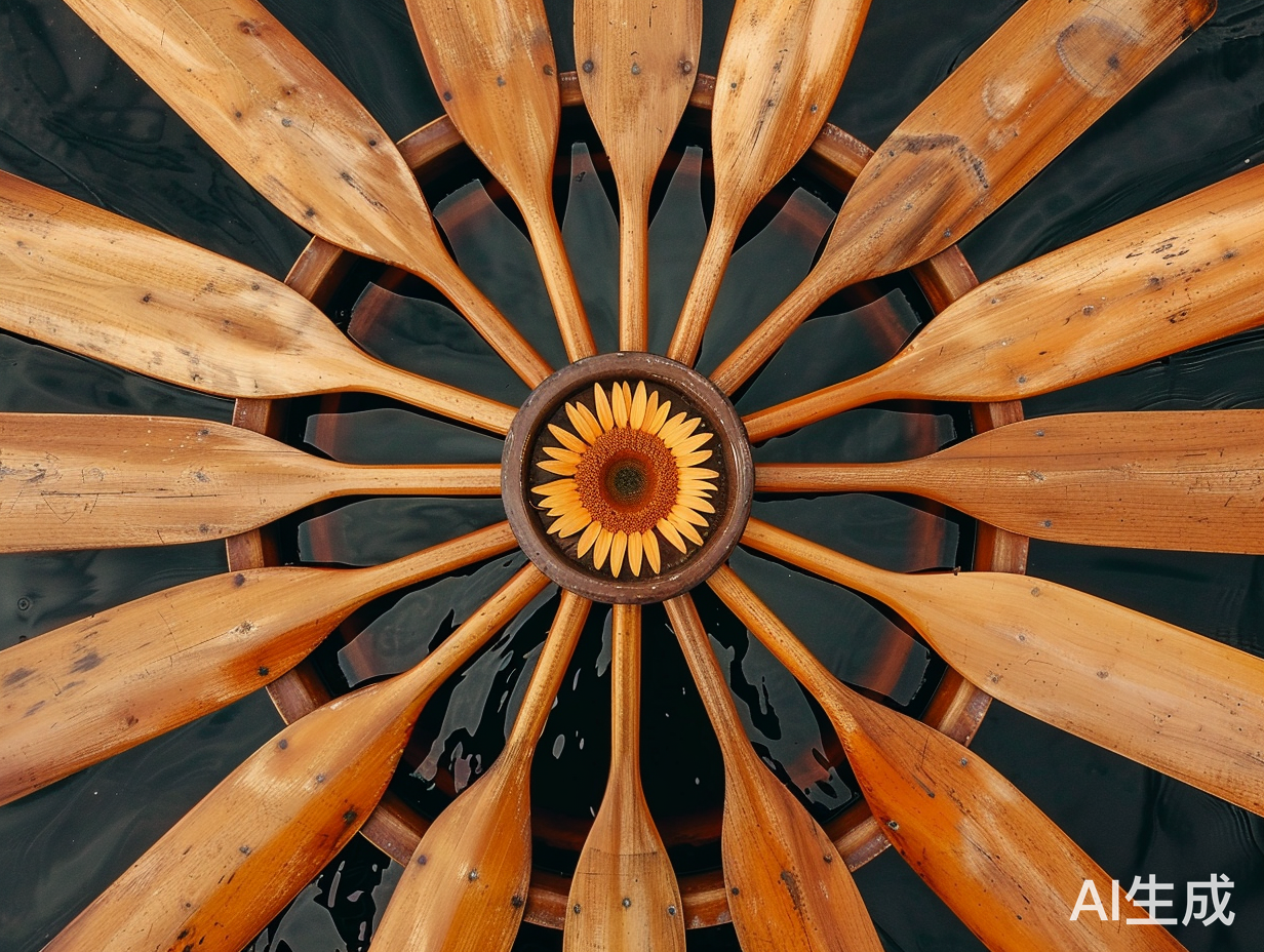 船桨组成太阳花的顶视图