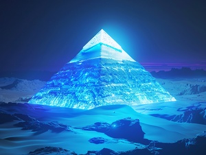 A magical 3D holographic projection world, revealing the secrets of the Egyptian pyramids, in holographic style with ultra high definition and 3D