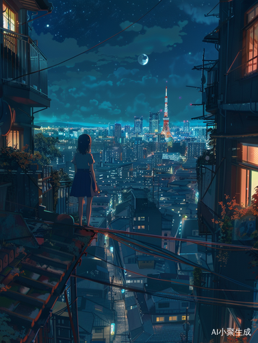 Makoto Shinkai-style Anime with Wide-angle Night Views of Japanese Cityscape