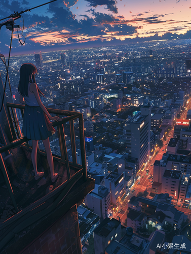 Makoto Shinkai-style Anime with Wide-angle Night Views of Japanese Cityscape