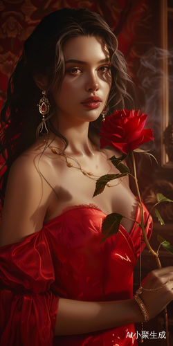 红玫瑰女性艺术插画