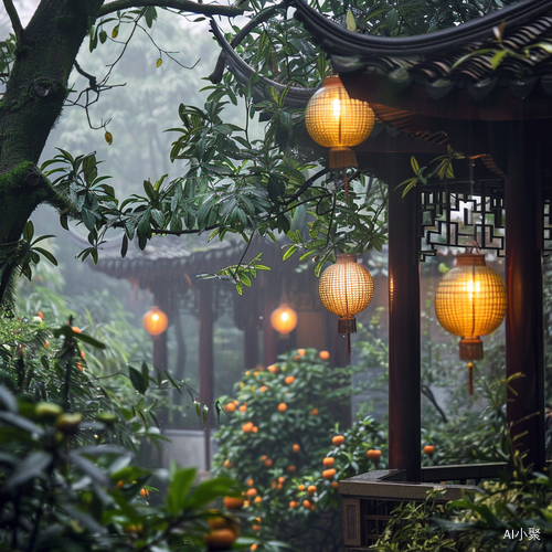 竹风古色 细雨花落