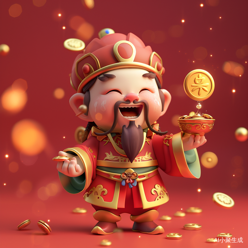 Exquisite and Festive 3D Chinese God of Wealth Portrait