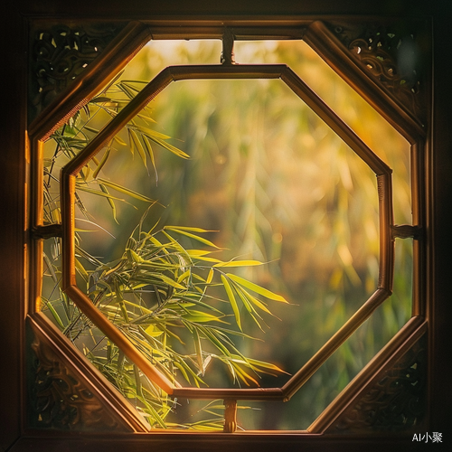 Octagonal Window: Peaceful Atmosphere with Bamboo Leaves