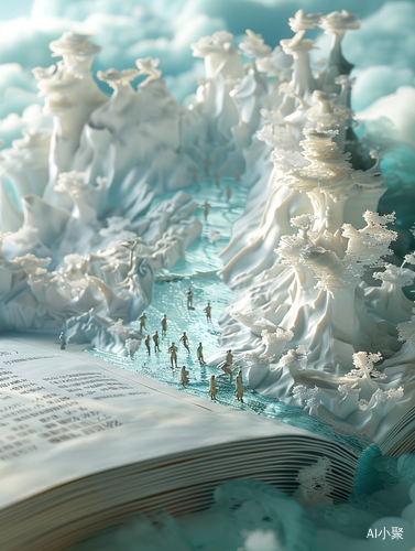 Tiny People on Open Scroll Book: Hyperdetailed 3D Matte Painting