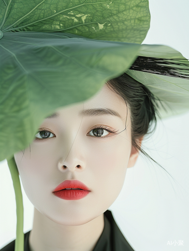 Elegant Shanghai Woman with Green Lotus Leaf: Ethereal Zen in Black Hanfu