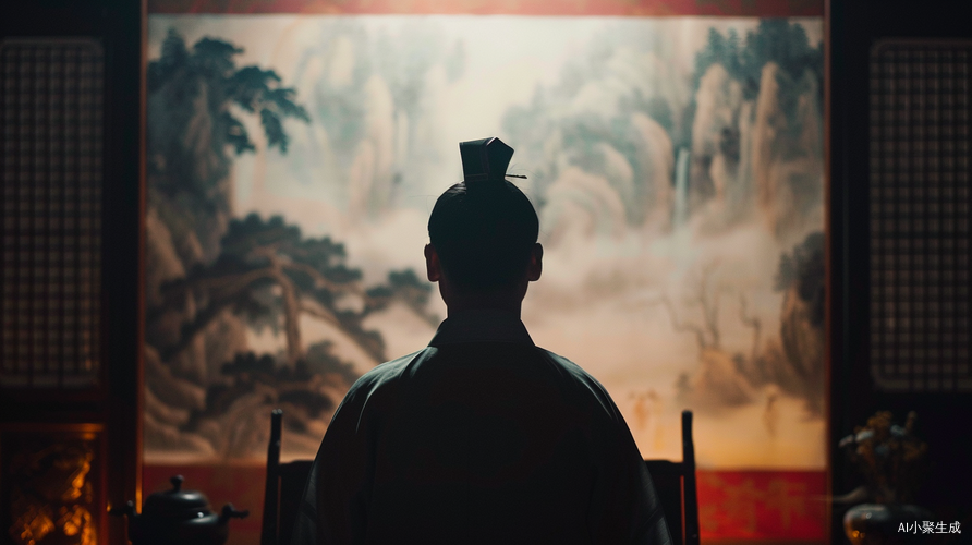 缓进古筝曲下的古代清官水墨画