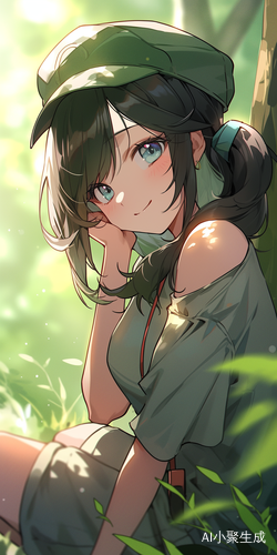 可爱女孩微笑于绿荫森林