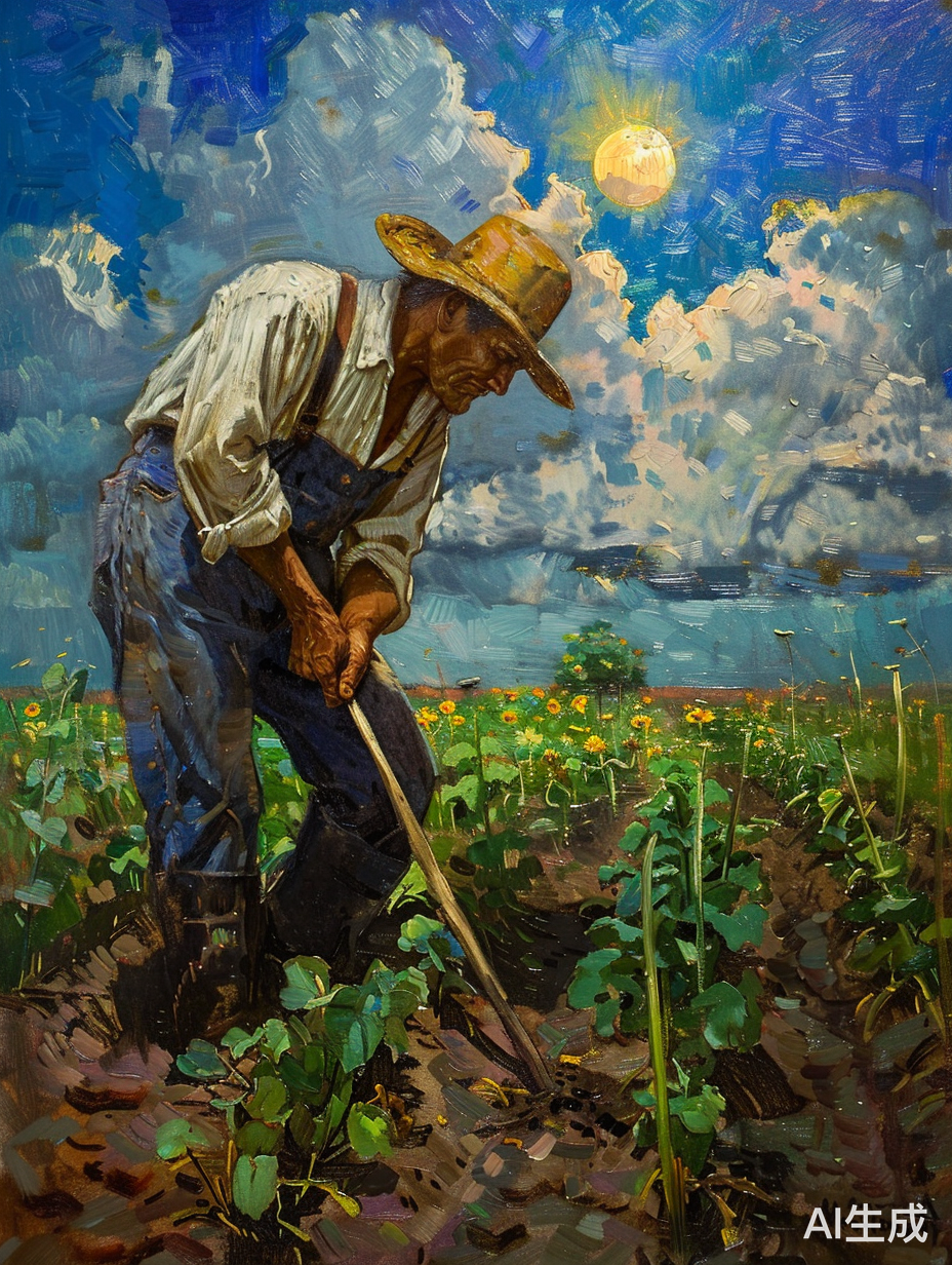 正午农民伯伯给禾苗除草