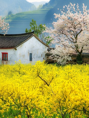 are you sure you want to imagine 2 prompts from the template are you sure you want to imagine 2 prompts from the template the rural scenery of anhui china, there are huizhou buildings with white walls and white tiles in the distance, there are large yellow rapeseed flowers and blooming peach trees in front of the remote mountains, they are colorful and bright, wu guanzhong style, the composition of the picture is presented in a the picture is extremely concise and blank manner .0 ar 3:4