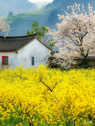 Scenic Beauty of Anhui: White Huizhou Buildings, Rapeseed Flowers, and Peach Trees