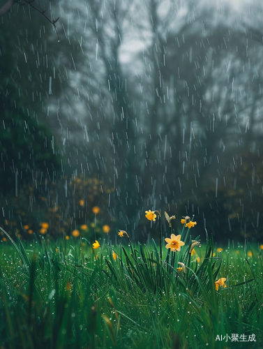 春天室外雨天草地