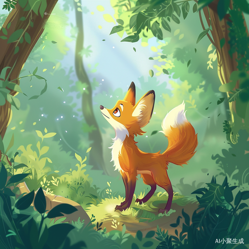 Puzzled Little Fox in a Lush Forest