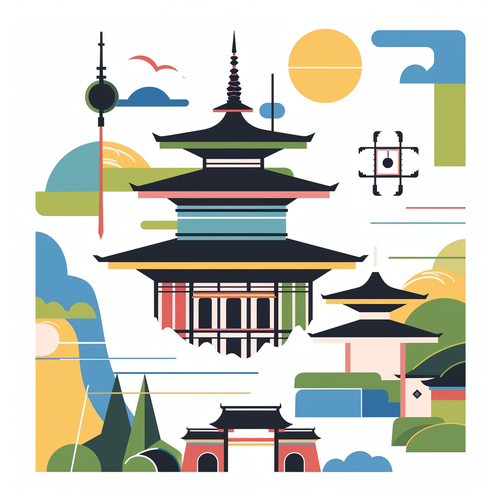 几何图形扁平风国风插画