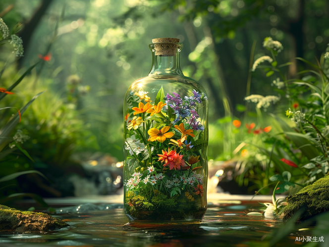 Dreamy Forest Serenity: Exquisite Glass Bottle Arrangement
