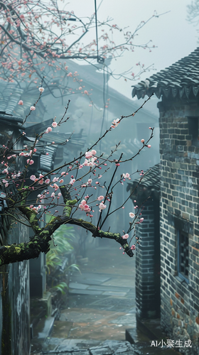 Spring Rain in Jiangnan: Ancient Brick Houses and Apricot Blossoms