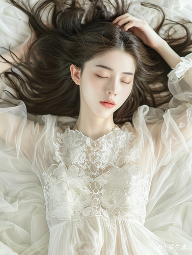 美女俯视全身躺床闭眼可爱白嫩性感长发