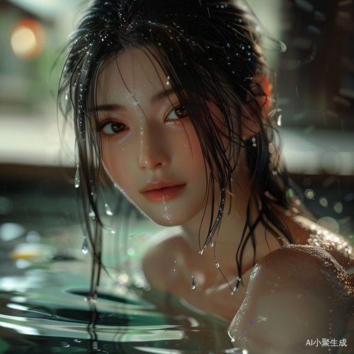 完美的长发美少女泡温泉特写