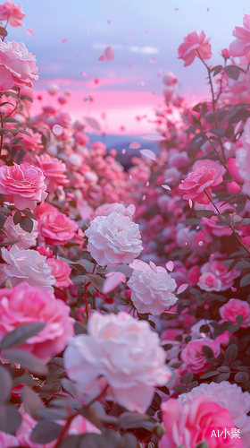 Romantic Pink and White Roses in a Magical Sunset