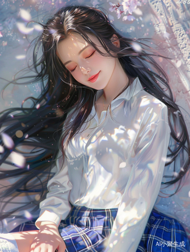 华丽写实：18岁亚洲女高中生闭眼微笑的极高画质4K照片