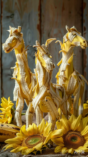 Banana Peel Horse Sculptures and Sunny Day with Sunflowers: A Delightful Combination of Art and Nature