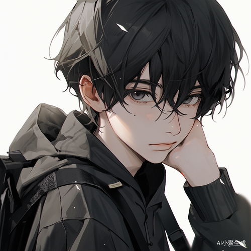 黑短发忧郁男学生