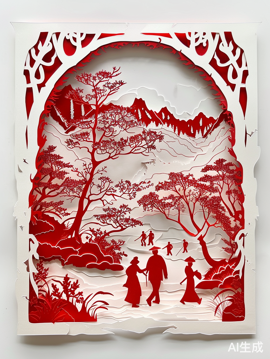 威海民俗故事剪纸风格装饰图案