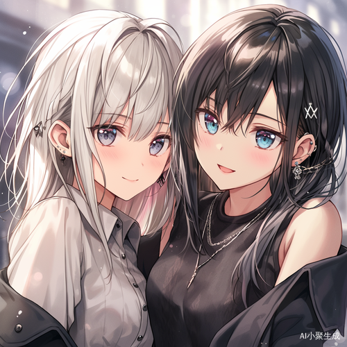 Anime - Style Photo of Two Women in Black and White