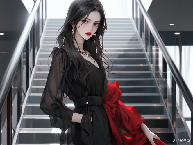 中国少女御姐风格红唇浓妆长直发女孩