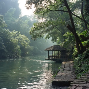 在成都西郊，自百花潭溯流而上，至杜甫草堂，沿途景色十分苍翠崎旋，环绕成都的锦江，这一段叫做浣花溪。