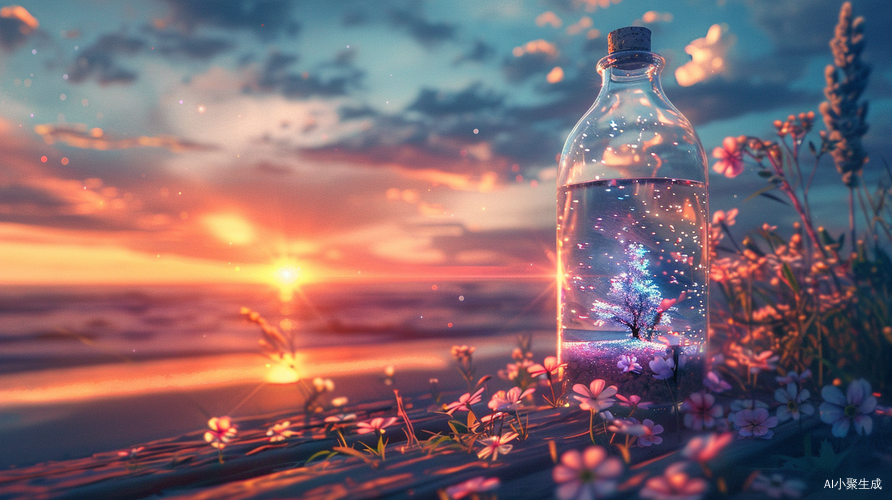 Glass Bottle: A Beach Fantasy of Stars, Trees, Flowers, and the Milky Way