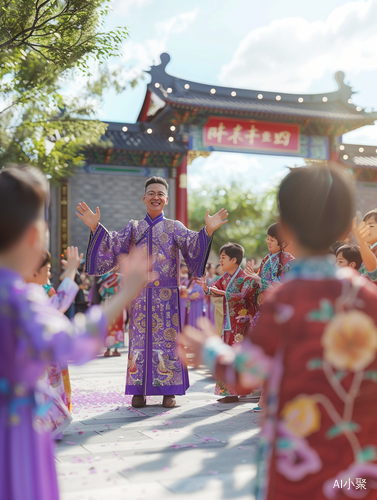 帅气男老师紫旗袍加油高考学生