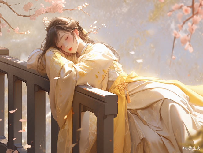 金色光芒下的古风女孩