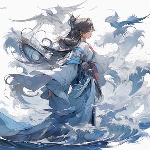 Chinese epic style, Hanfu standing in theair writing calligraphy, many Chinese characterssurrounding the girl, ancient Chinese Tang Dynasty calligraphy, Chinese characters floating inthe air, floating scrolls, whirlpools,ultra-high-definition quality