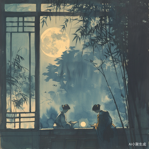 夜读古风，竹叶沙沙，明艳月亮高悬