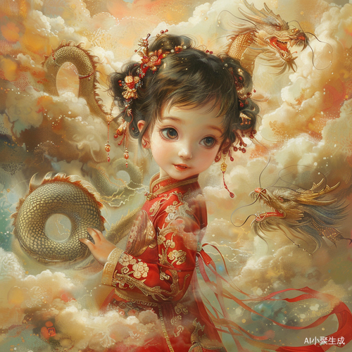 幻想中國舞中的女孩與關愛的媽媽