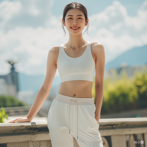 中国美女穿瑜伽服，身材高挑面带微笑站立照