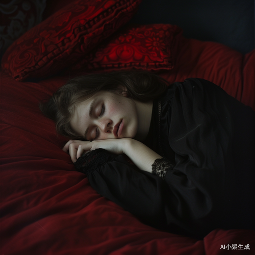 红润的女生躺在黑色丝袜床上