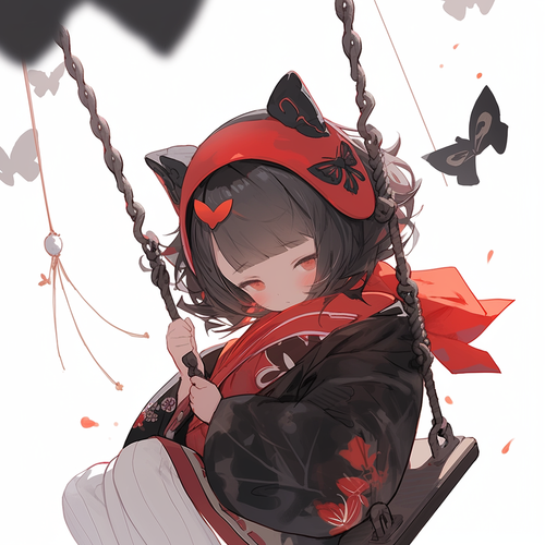 白发红眸女生荡秋千