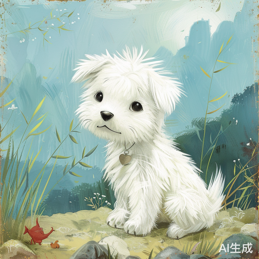 可爱的白色小狗淘淘