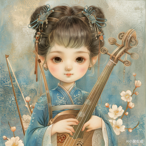 宋代小女孩闺房中弹奏乐器