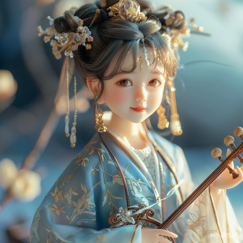 宋代小女孩闺房中弹奏乐器