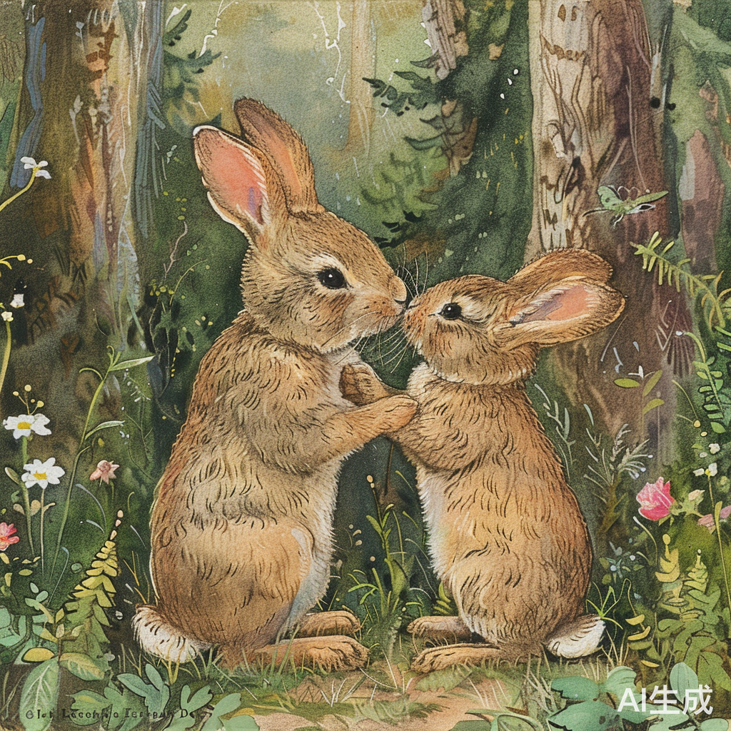 森林游戏中的兔子妈妈和宝宝