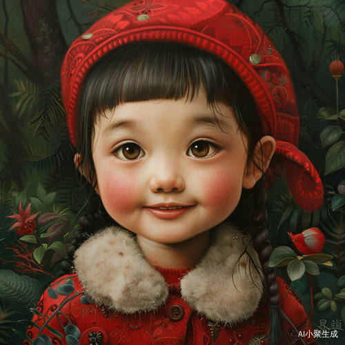 丛林里的笑眼红裙女孩