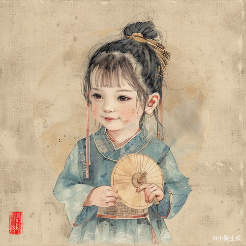宋代机灵可爱小女孩手拿团扇