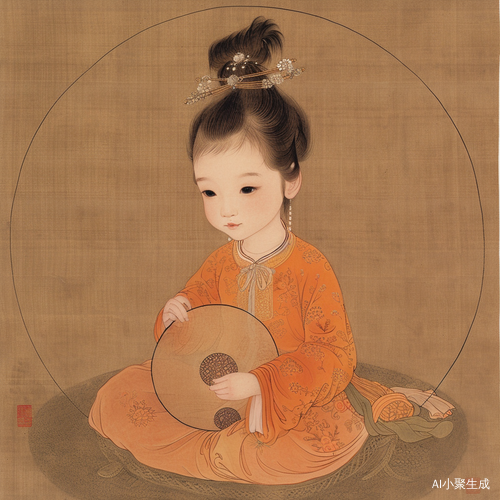 宋代机灵可爱小女孩手拿团扇