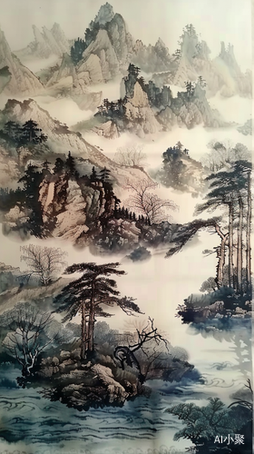 张大千的宋韵风格中式水墨山水画，高清泼墨作品